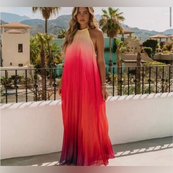 Vici Mykonos colorful Ombré pleated halter maxi dress by L’ Atiste. NEW large - Picture 16 of 16